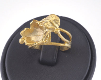 Ring Flower Leaf Adjustable Bezel - Matte Gold Plated brass (17mm 7US inner size - Adjustable ) OZ2986