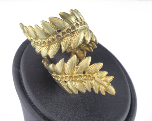 Leaves Ring Adjustable Bezel Raw brass (17mm 7US inner size - Adjustable ) OZ3674