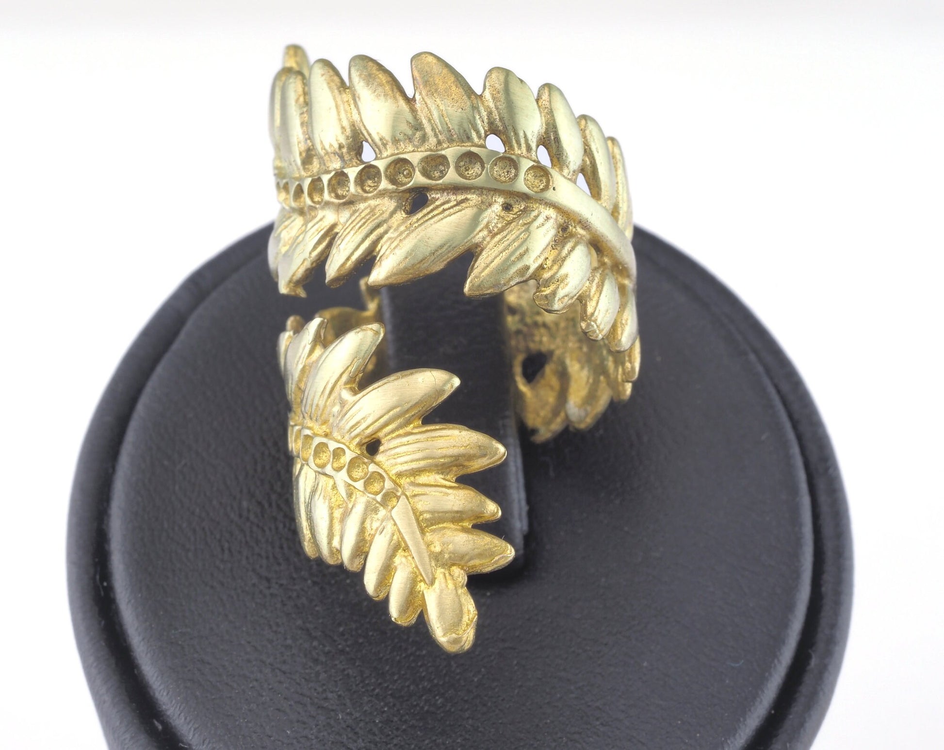 Leaves Ring Adjustable Bezel Raw brass (17mm 7US inner size - Adjustable ) OZ3674