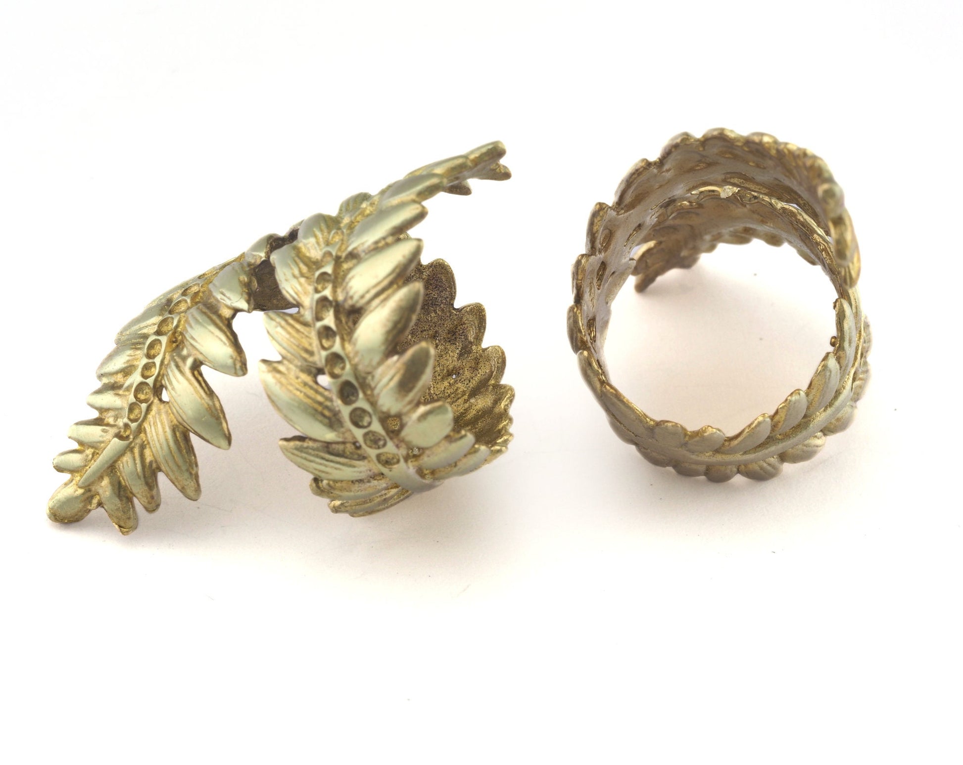 Leaves Ring Adjustable Bezel Raw brass (17mm 7US inner size - Adjustable ) OZ3674