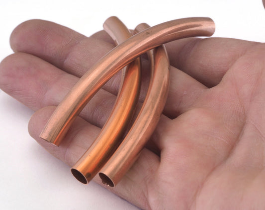 Raw Copper curved tube 7x80mm (6mm hole) finding charm pendant 1997-470
