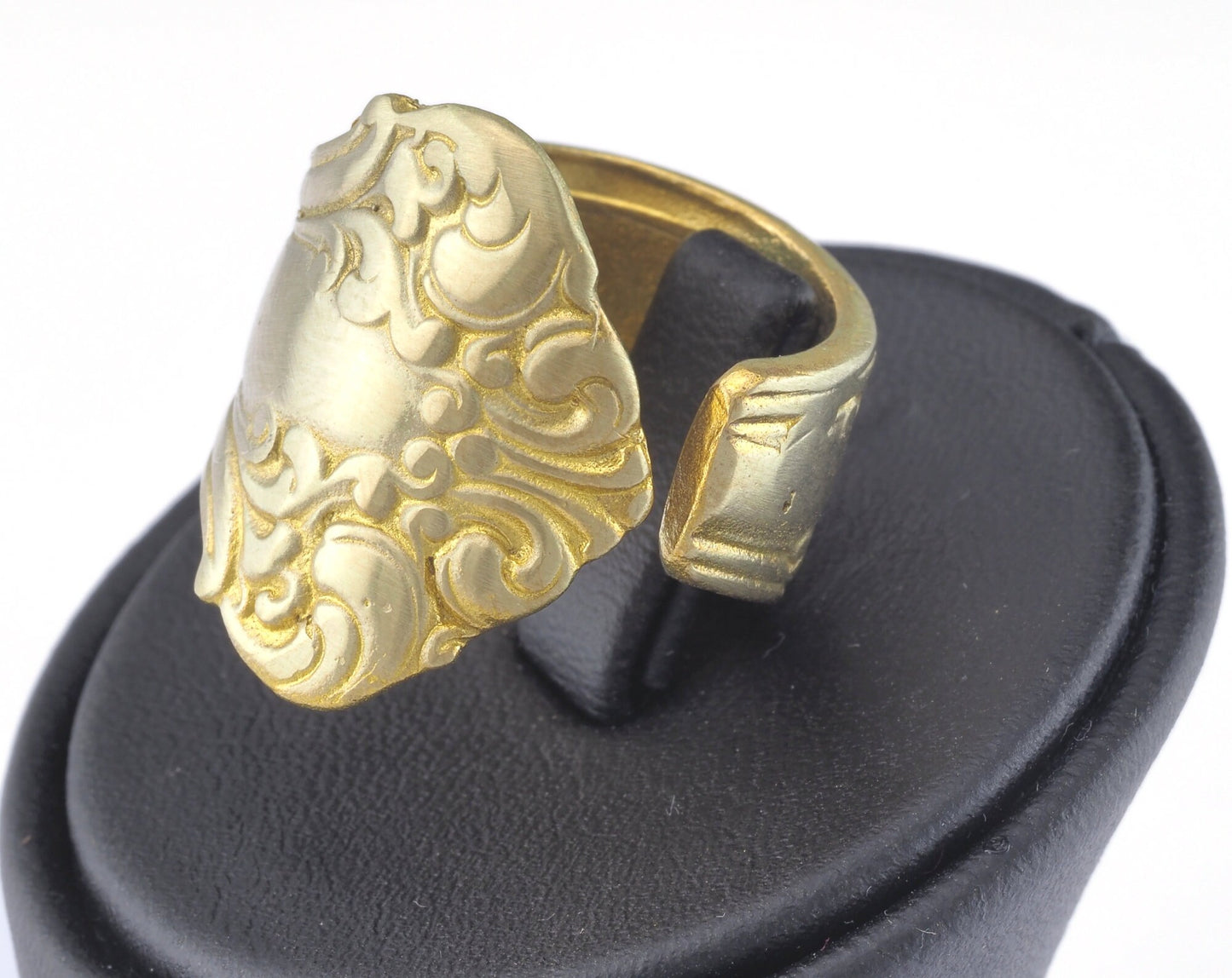 Spoon Ring Flower Patterned Adjustable Ring Raw brass (18mm 8US inner size) OZ2672