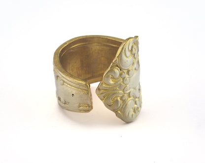 Spoon Ring Flower Patterned Adjustable Ring Raw brass (18mm 8US inner size) OZ2672