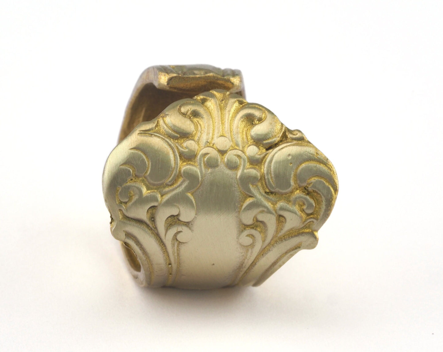 Spoon Ring Flower Patterned Adjustable Ring Raw brass (18mm 8US inner size) OZ2672