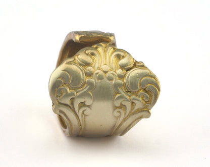 Spoon Ring Flower Patterned Adjustable Ring Raw brass (18mm 8US inner size) OZ2672