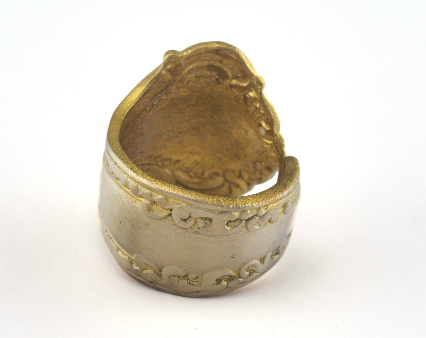 Spoon Ring Flower Patterned Adjustable Ring Raw brass (18mm 8US inner size) OZ2672