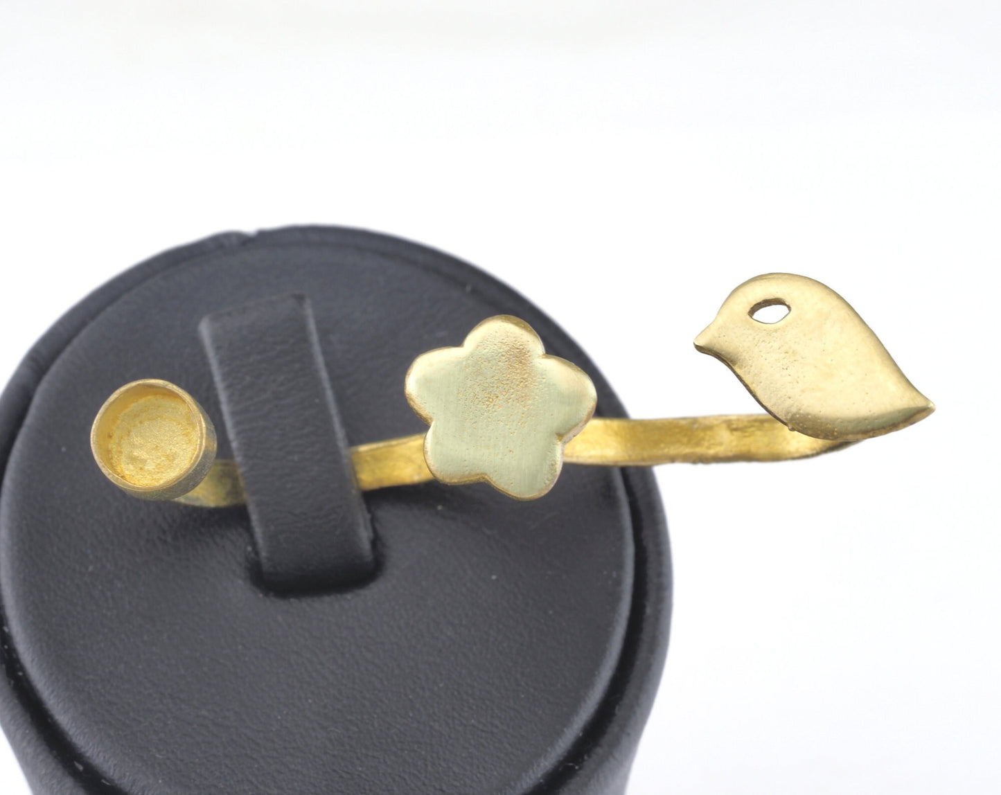 Ring Bird Flower Adjustable Ring Bezel Raw brass (18mm 8US inner size - Adjustable ) OZ2687
