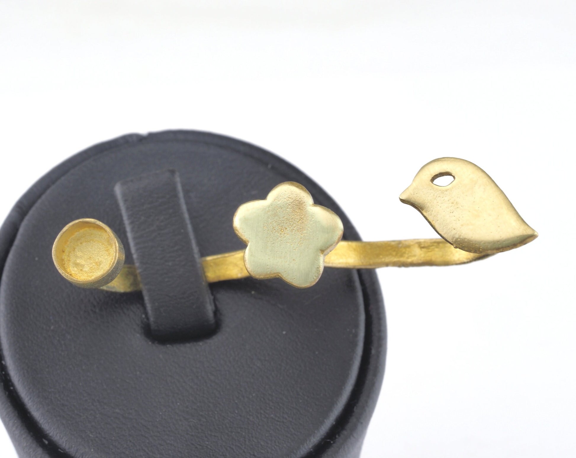 Ring Bird Flower Adjustable Ring Bezel Raw brass (18mm 8US inner size - Adjustable ) OZ2687