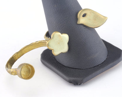 Ring Bird Flower Adjustable Ring Bezel Raw brass (18mm 8US inner size - Adjustable ) OZ2687