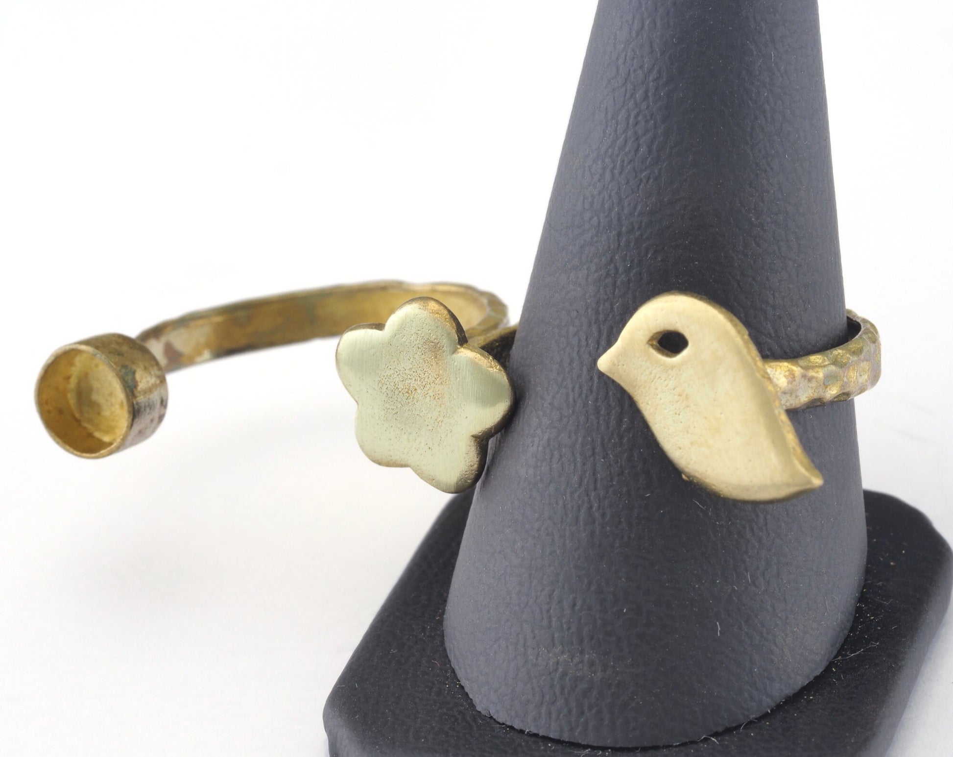 Ring Bird Flower Adjustable Ring Bezel Raw brass (18mm 8US inner size - Adjustable ) OZ2687