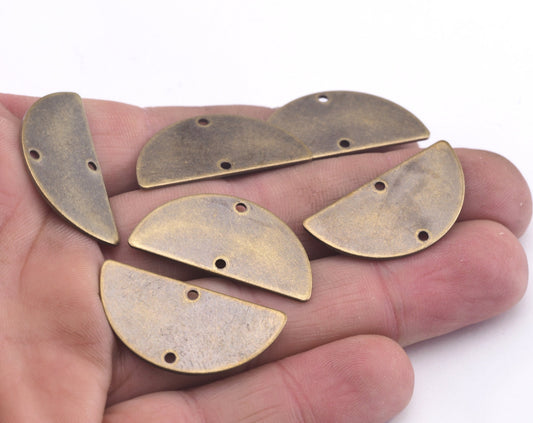 Semi circle blanks antique bronze plated brass half moon shape 2 hole 30x15x0.8mm pendant (1.63mm 14 gauge hole) SCS 2000-235
