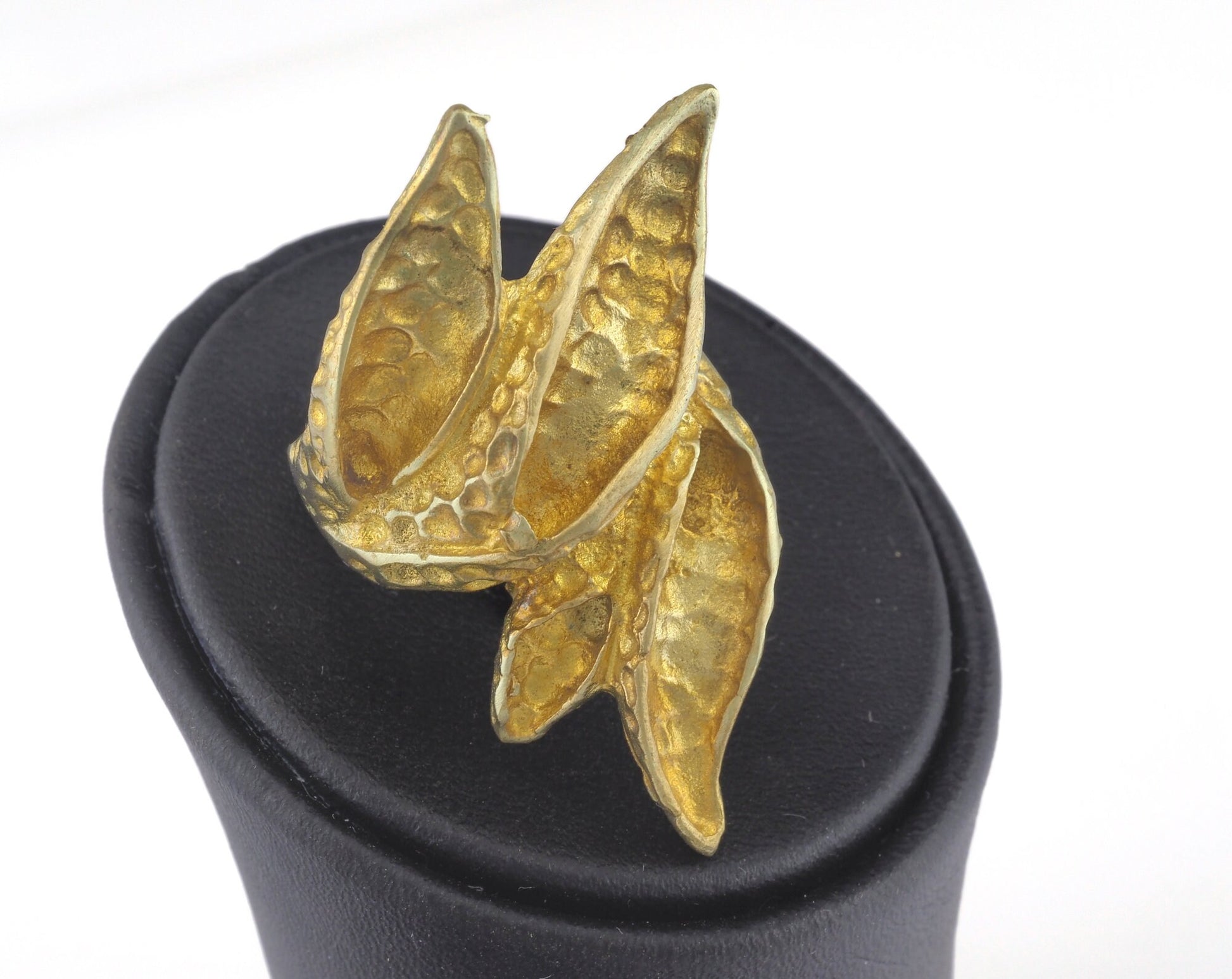 Hammered Leaf Flowers Ring Adjustable Raw brass (17.5mm 7US inner size) OZ1028