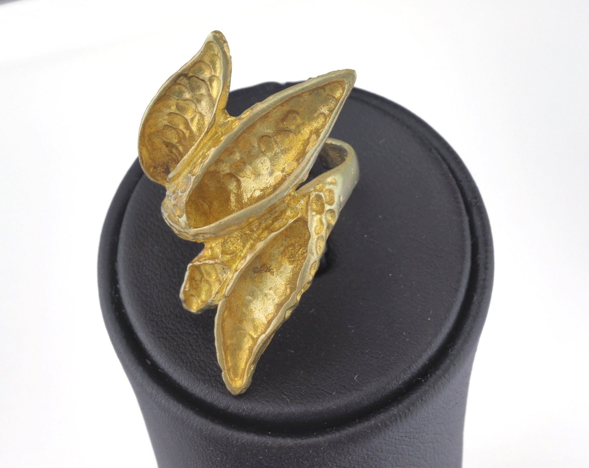 Hammered Leaf Flowers Ring Adjustable Raw brass (17.5mm 7US inner size) OZ1028