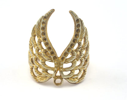 Wings Ring Adjustable Ring Bezel - Raw brass - Antique Silver - Antique Bronze (17.5mm 7US inner size - Adjustable ) OZ2702