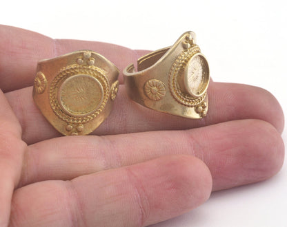 Ring Flowers Adjustable Ring Bezel - Raw brass (18mm 7.5US inner size - Adjustable ) Oz2981