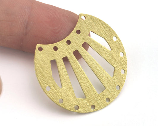 Brushed Cut Circle raw brass 32x35mm connector charms , findings earring oz2997-435