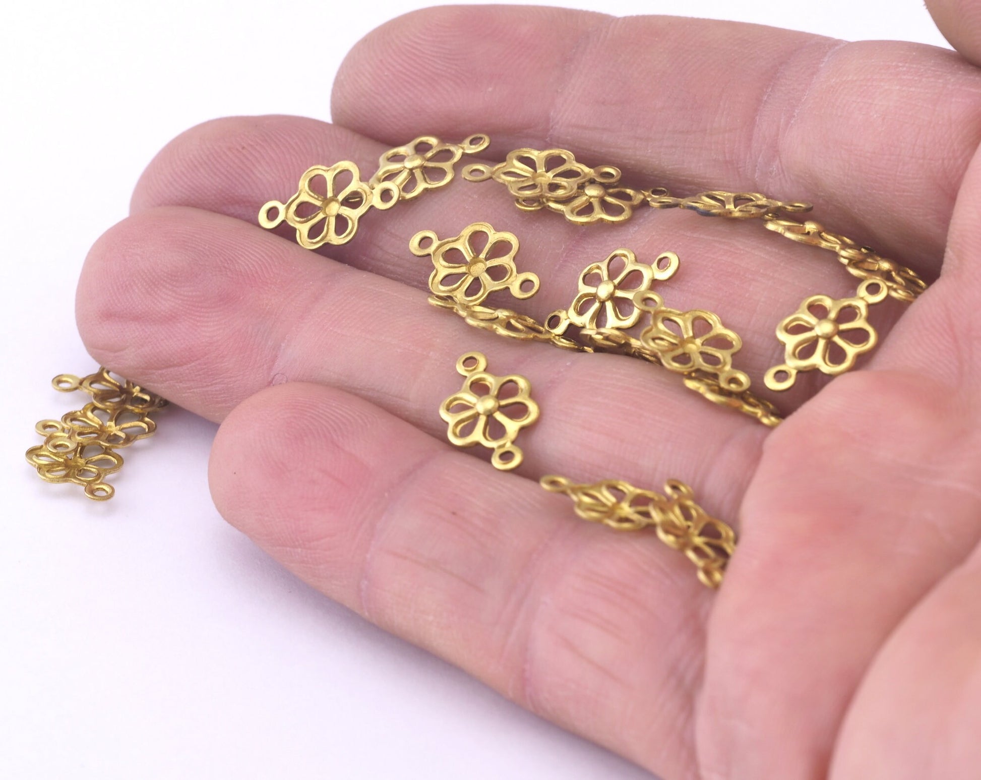 Flower connector 8x14mm raw brass , 2 loops,Charms ,findings.earring OZ115R-34 tmpl