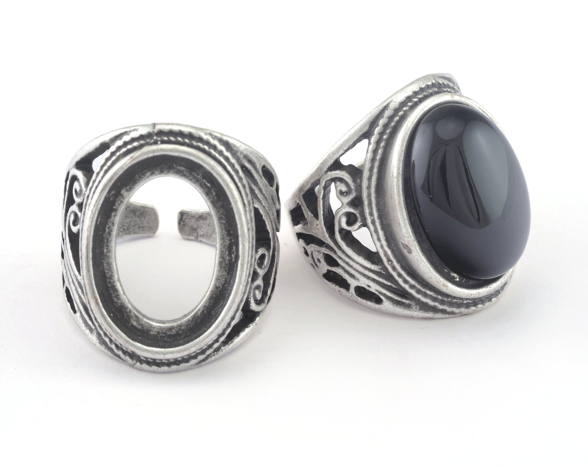 Ring Adjustable Ring 18x13 Bezel - Antique Silver Plated brass (18mm 7.5US inner size - Adjustable ) OZ2840