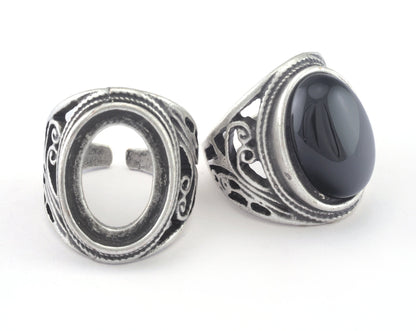 Ring Adjustable Ring 18x13 Bezel - Antique Silver Plated brass (18mm 7.5US inner size - Adjustable ) OZ2840