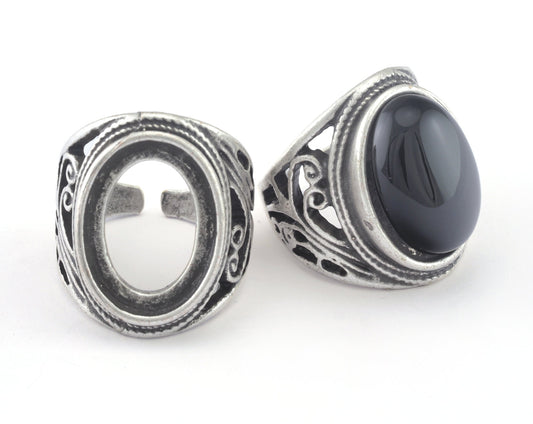 Ring Adjustable Ring 18x13 Bezel - Antique Silver Plated brass (18mm 7.5US inner size - Adjustable ) OZ2840