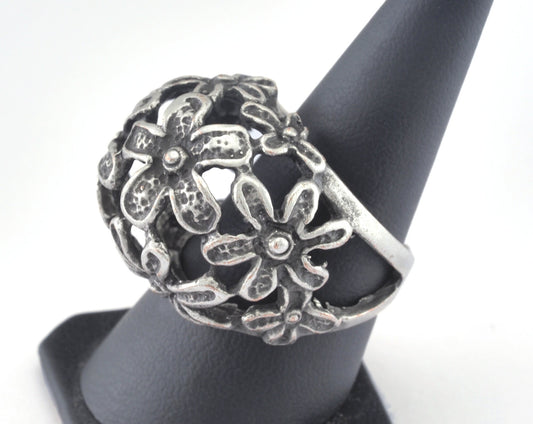 Flowers Adjustable Ring Antique Silver Plated brass (18mm 7.5US inner size) OZ2732