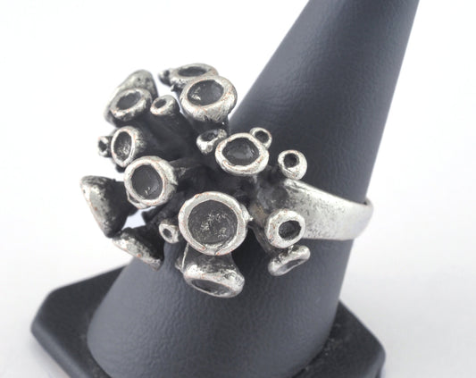 Ring Adjustable Ring Bezel - Cup Antique Silver Plated brass (18mm 8US inner size - Adjustable ) OZ2697