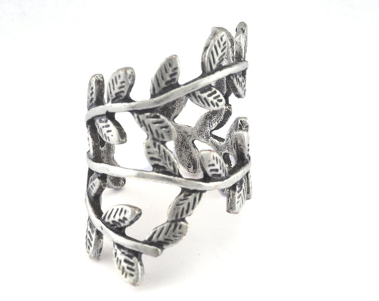 Leaf Ring Adjustable Antique Silver Plated brass (18mm 8US inner size) OZ2821