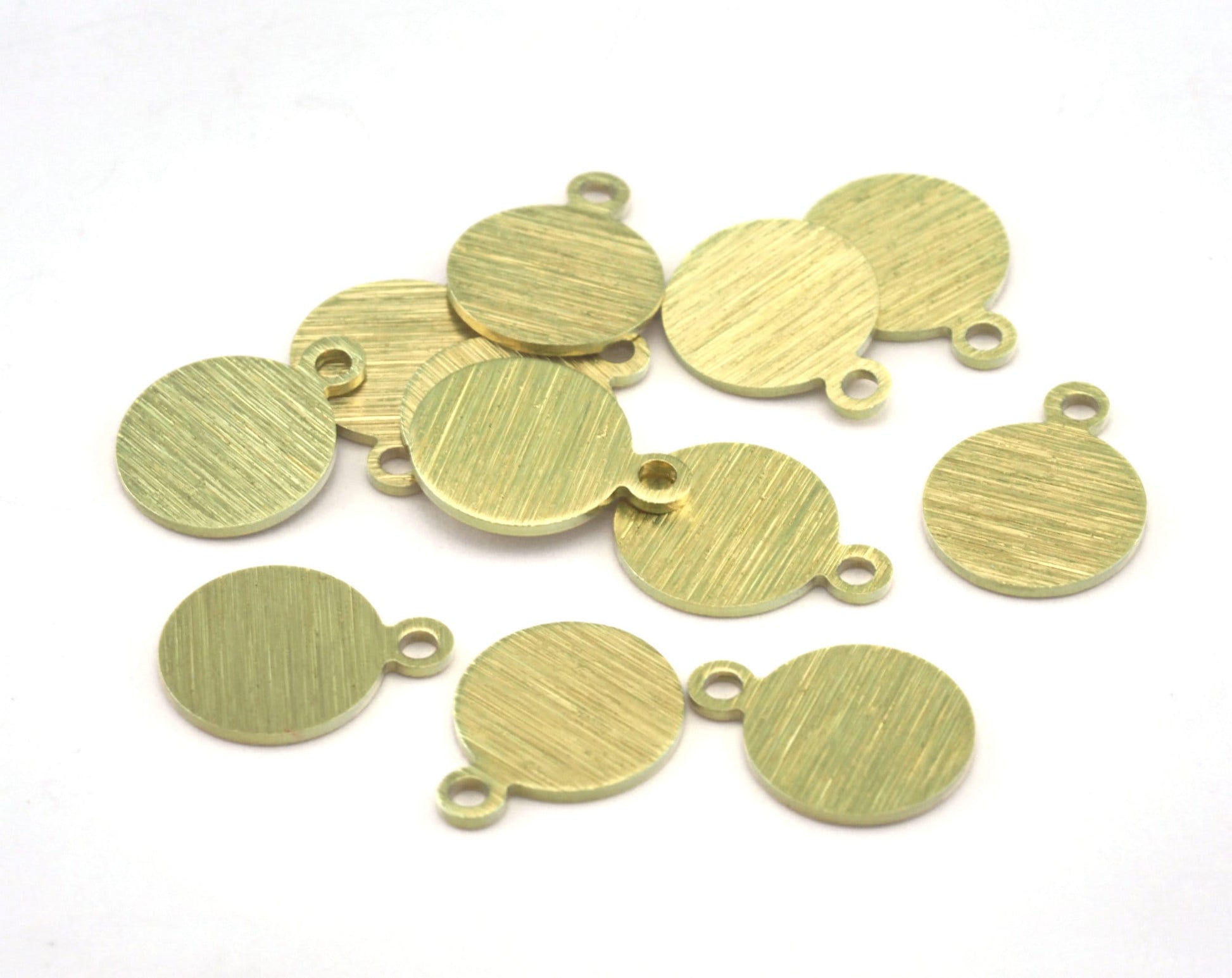 Brushed Coin Round Disc with Loop 10mm (13x10mm) Stamping blank tag shape Raw Brass OZ3029-55