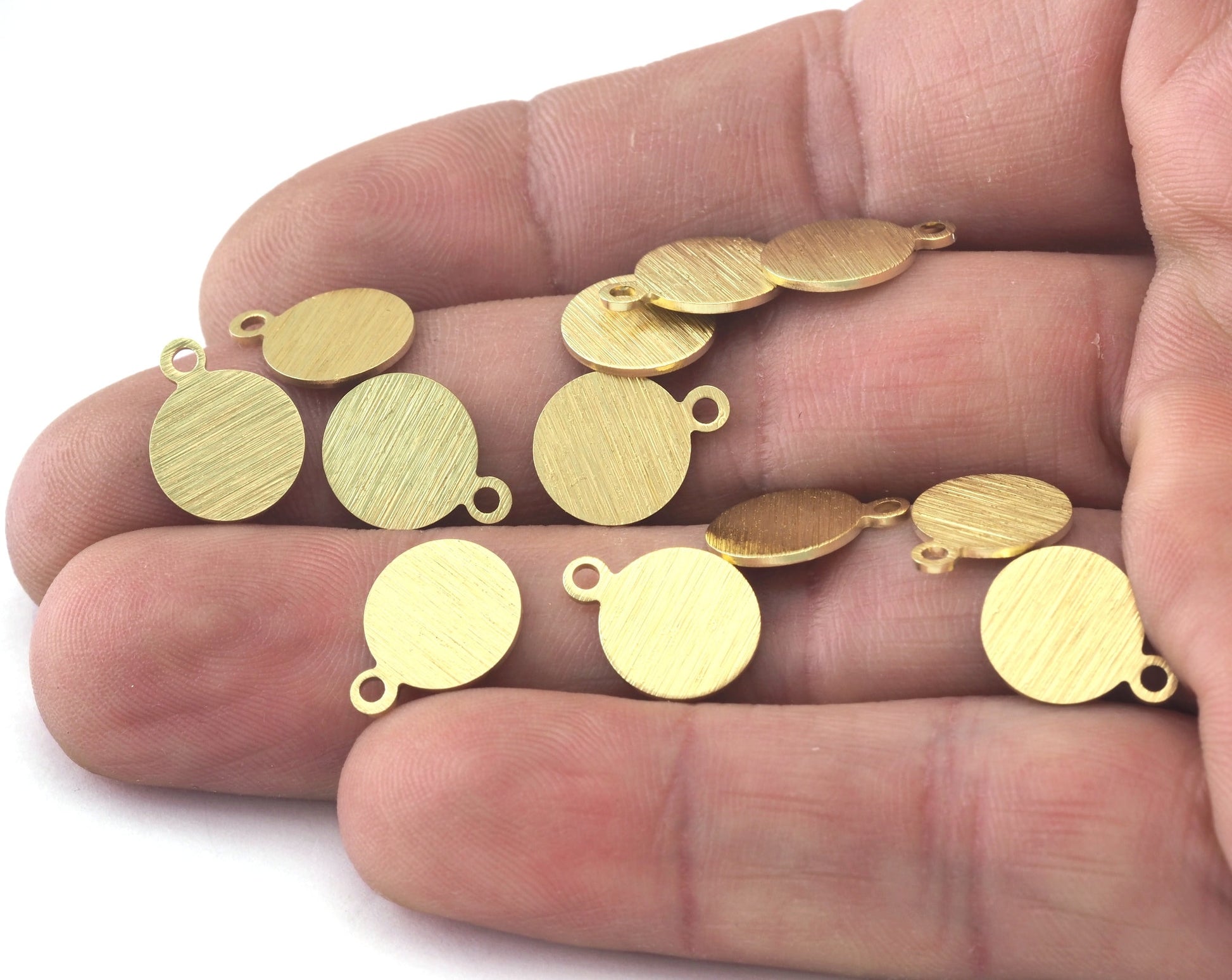 Brushed Coin Round Disc with Loop 10mm (13x10mm) Stamping blank tag shape Raw Brass OZ3029-55