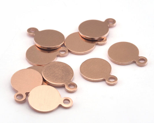 Coin Round Disc with Loop 12mm (15x12mm) Stamping blank tag shape Raw copper OZ3031-85