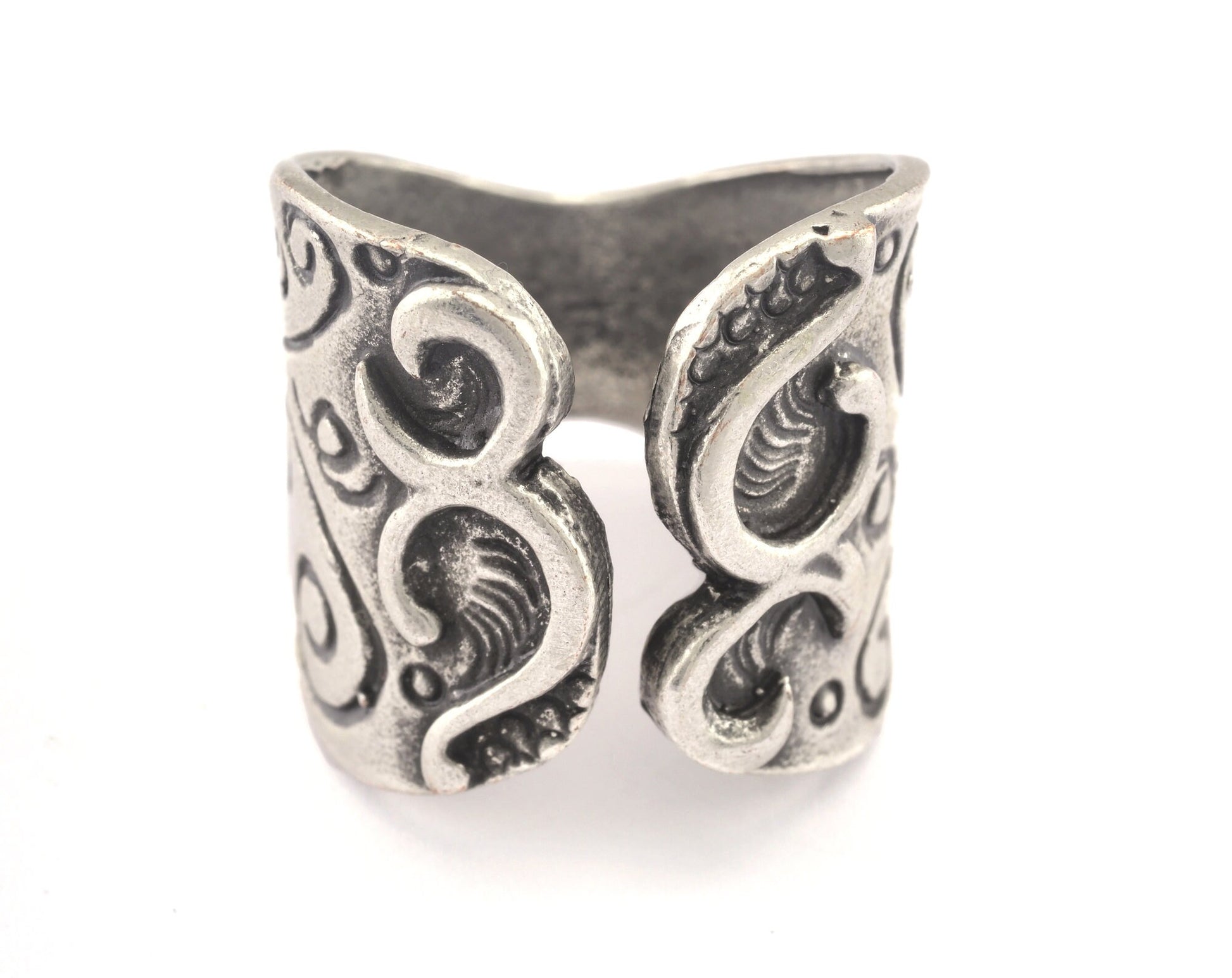 Leaf Ring Adjustable Ring Antique Silver plated brass (19mm 9US inner size) OZ2655