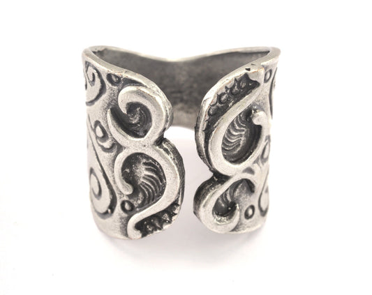 Leaf Ring Adjustable Ring Antique Silver plated brass (19mm 9US inner size) OZ2655