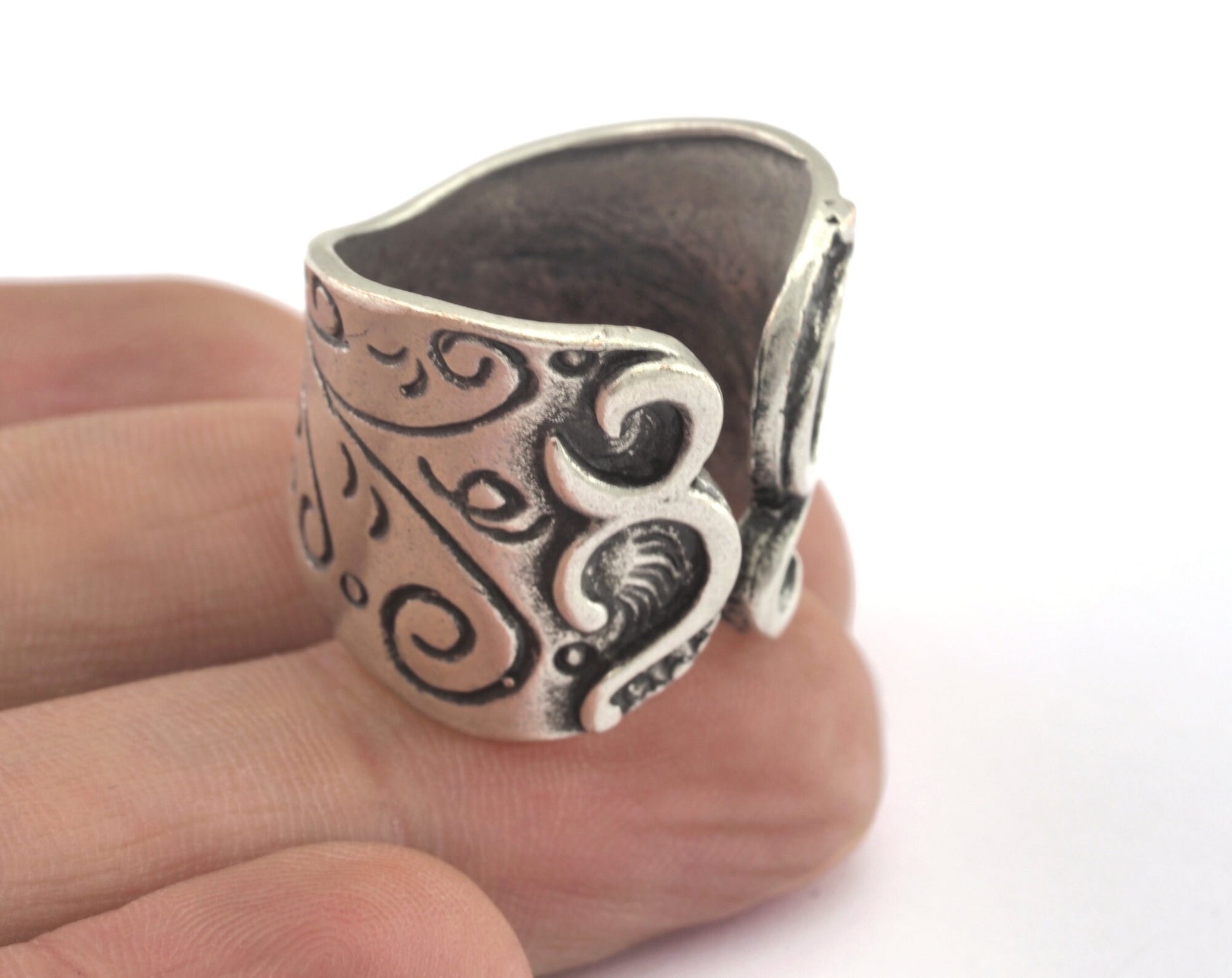 Leaf Ring Adjustable Ring Antique Silver plated brass (19mm 9US inner size) OZ2655