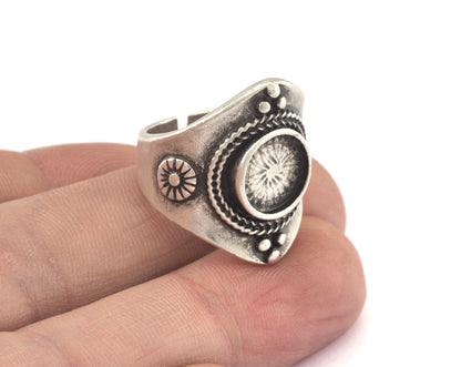 Ring Adjustable Ring Bezel - Antique Silver plated brass (18mm 7.5US inner size - Adjustable ) Oz2981