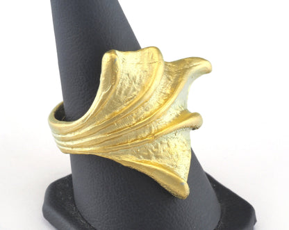 Leaf Ring Adjustable Matte Gold Plated Brass (20.5mm 10.5US inner size) Oz3076