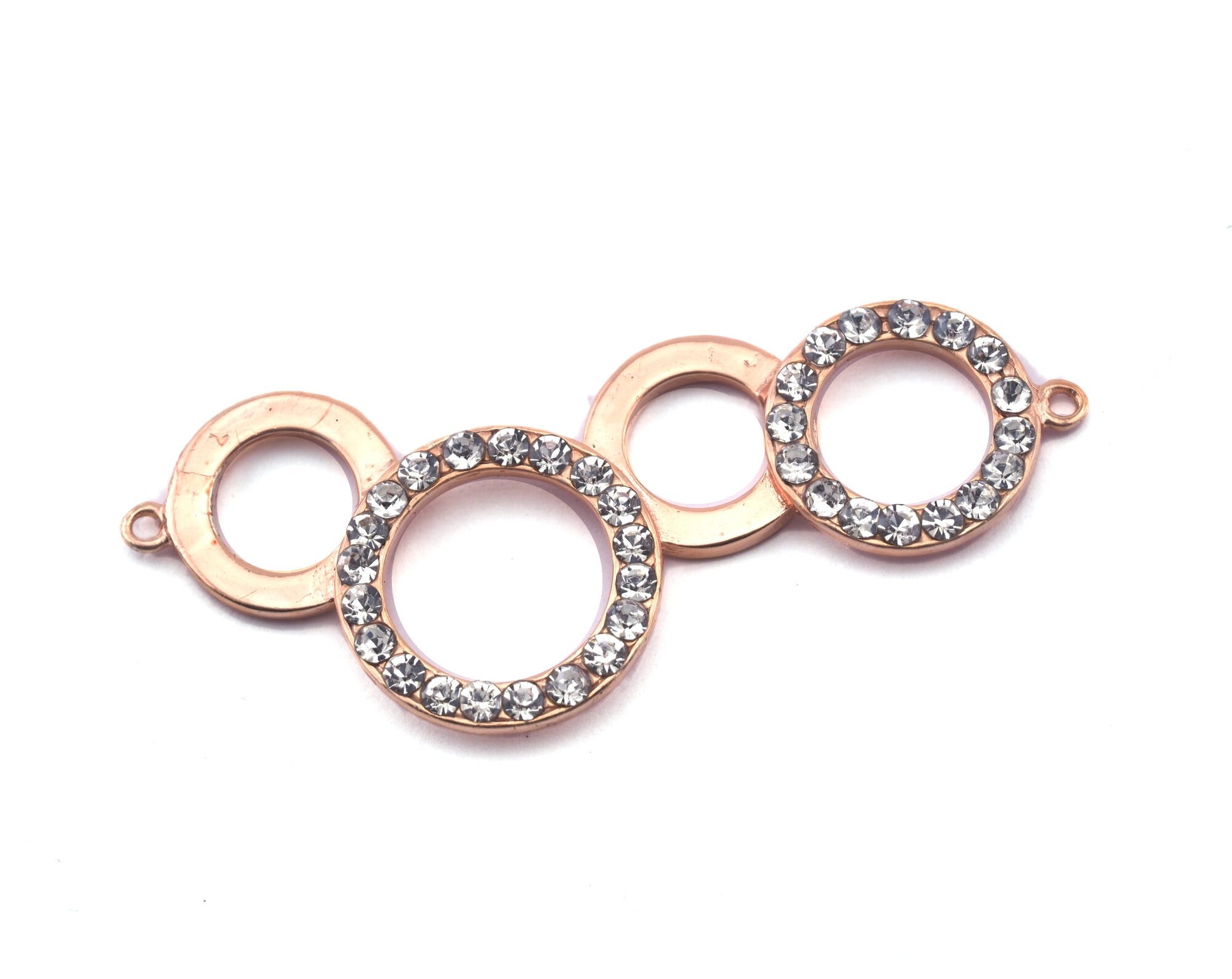 Micro Pave 1 pc 46mm rose gold plated brass rhinestone circles with 2 loop finding charm pendant connector 2853