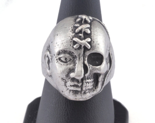 Skull Adjustable Ring Antique Silver Plated Brass 1 Pc. (18mm 8US inner size) OZ2881