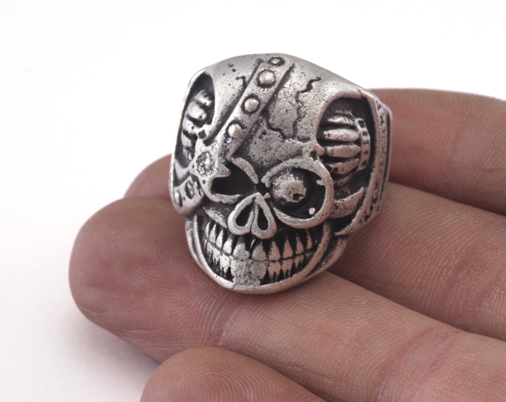 Skull Adjustable Ring Antique Silver Plated Brass 1 Pc. (18.75mm 8.5US inner size) OZ2891