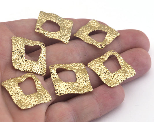 Hammered Square Charms raw brass 21mm charms , findings earring 2903-110