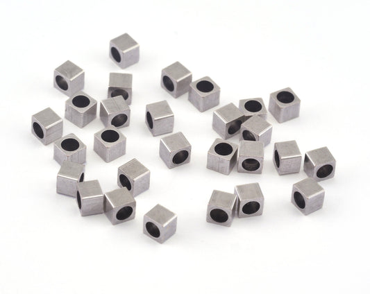 Square Cube beads Antique Silver Plated Brass 4x3.5mm 5/32"x9/64" finding square (3mm 1/8" hole ) OZ1276 tmlp