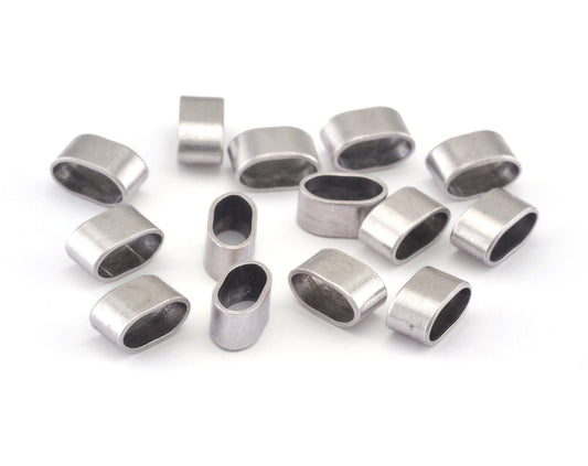 Spacer leather, ribbon ,cord ,slider , (hole 7.6x3.7mm) (Outer dim. 4.7x8.7x4.5mm) Antique Silver Plated brass tube beads, babs 1706