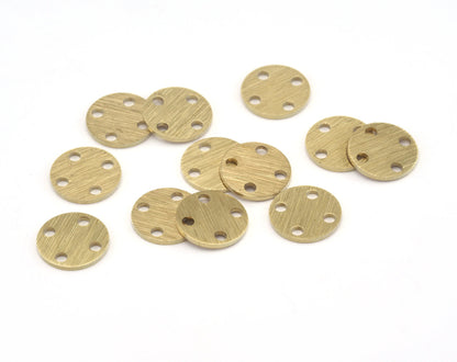 Brushed round connector raw brass 10mm charms , findings earring OZ2920-45