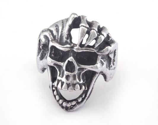 Skull Ring Adjustable Ring Antique Silver Plated Brass 1 Pc. (20mm 10.5US inner size) OZ2924