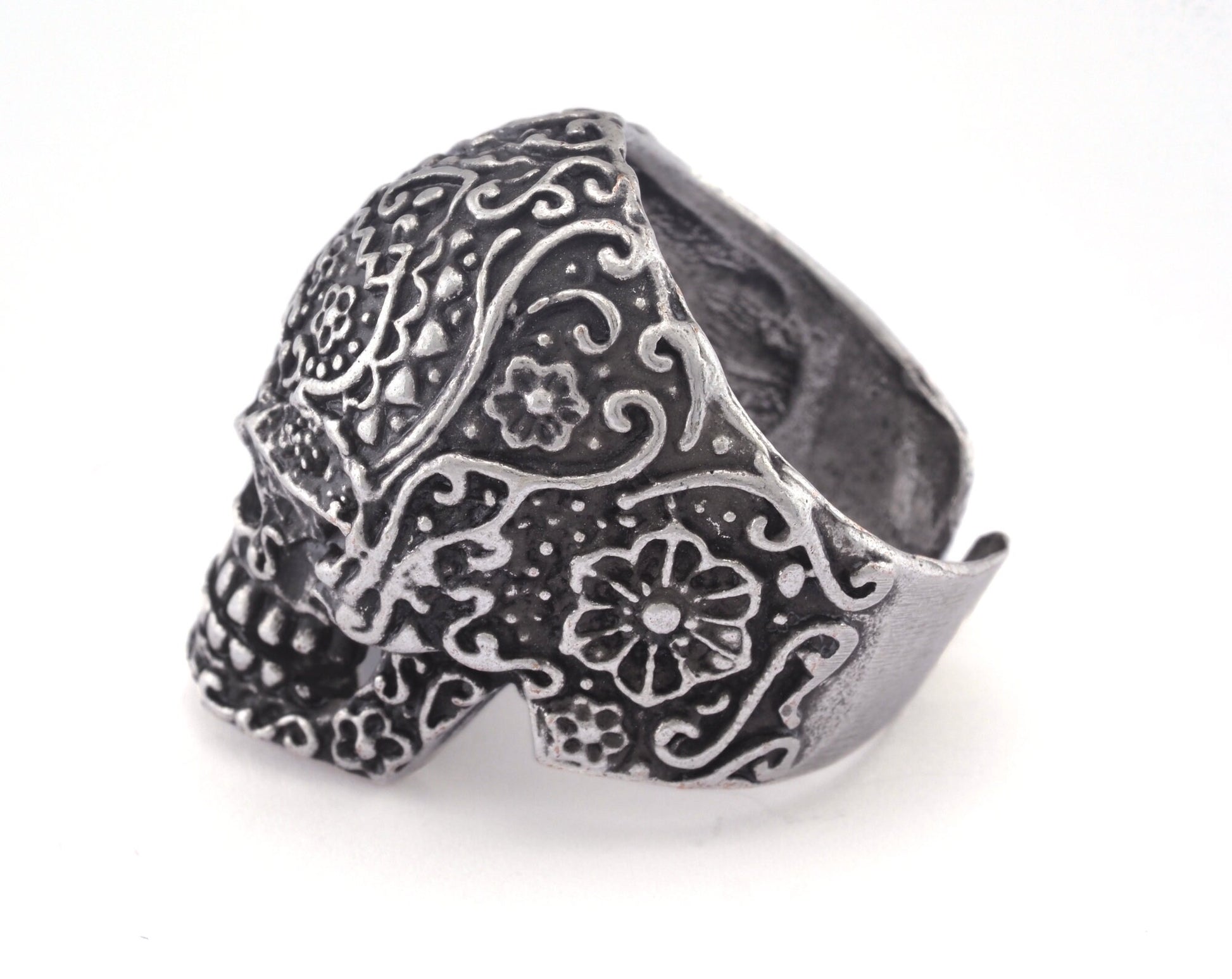 Skull Ring Adjustable Ring Antique Silver Plated Brass 1 Pc. (19mm 9US inner size) OZ2929