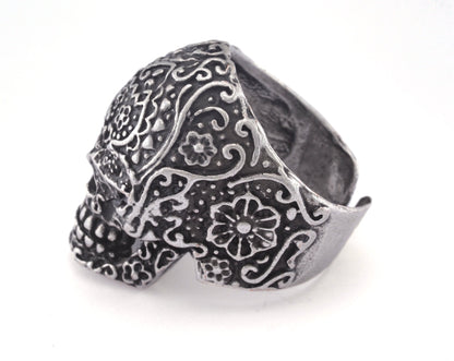 Skull Ring Adjustable Ring Antique Silver Plated Brass 1 Pc. (19mm 9US inner size) OZ2929