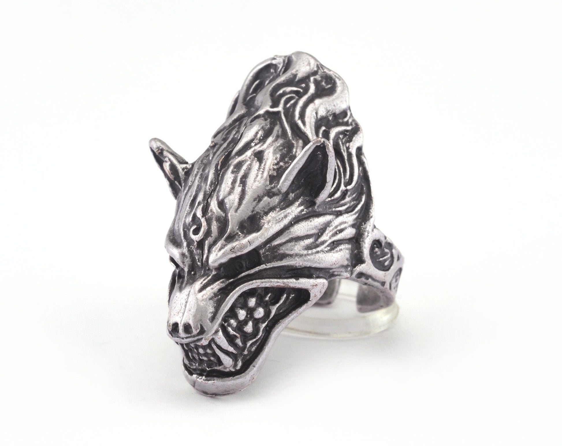 Wolf Beast Ring Adjustable Ring Antique Silver Plated Brass 1 Pc. (18mm 7.5US inner size) OZ2932