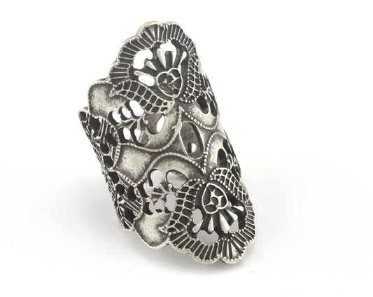 Filigree Ring Adjustable Antique silver plated brass (18mm 7.5US inner size) OZ3147