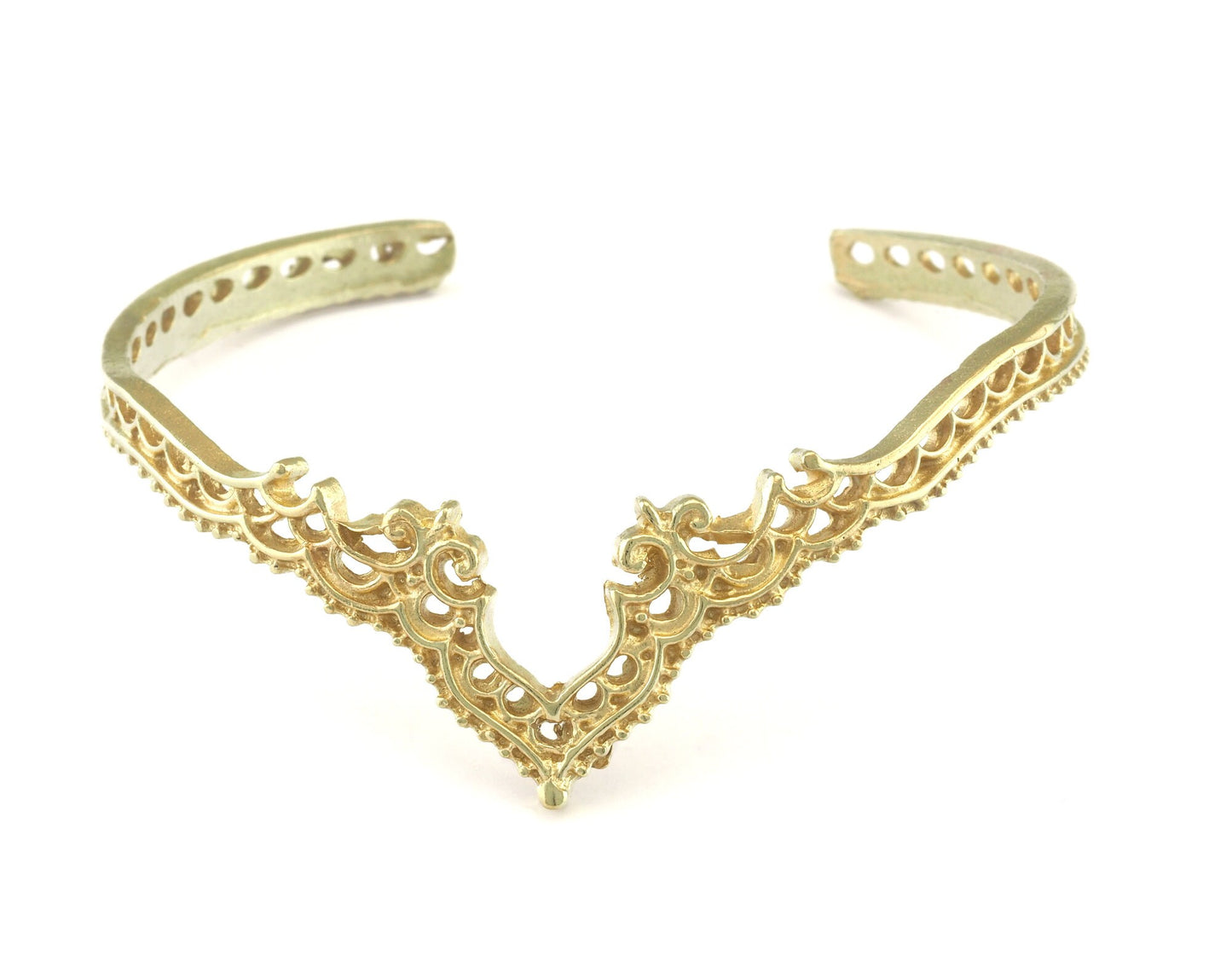 Crown Bracelet Raw Brass hole for charms (64mm inner size - Adjustable ) OZ3158