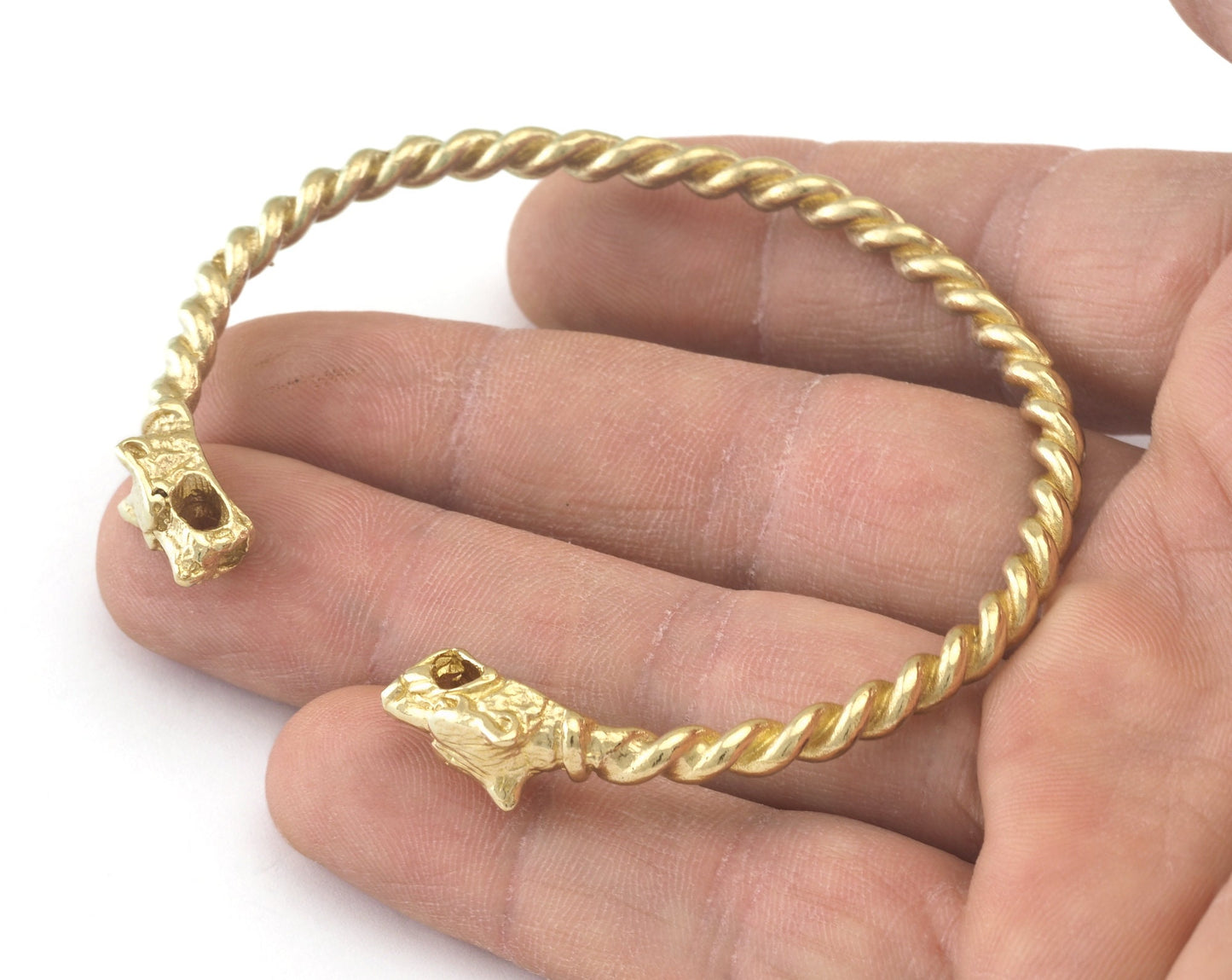 Dog Head Swirl Bracelet Raw Brass (64mm inner size - Adjustable ) with hole OZ3160