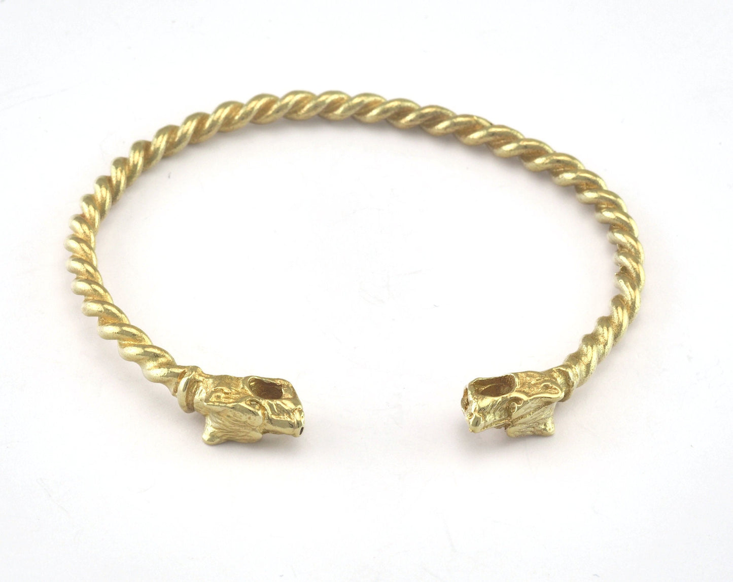 Dog Head Swirl Bracelet Raw Brass (64mm inner size - Adjustable ) with hole OZ3160